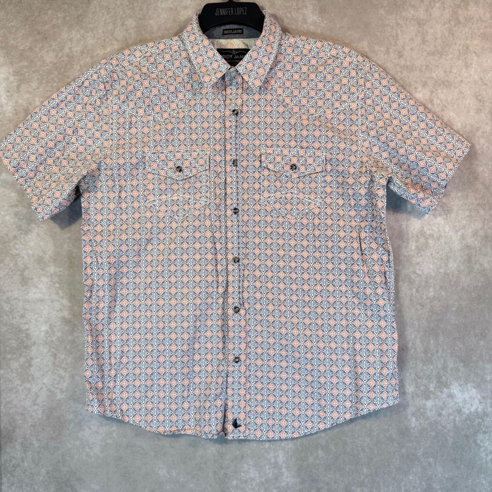 Cody James Western Shirt Mens L Multicolor Geometric Floral Short Sleeve Boho